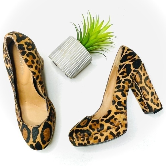 CALVIN Klein Monika Leopard Calf Hair Platforms - Picture 1 of 14